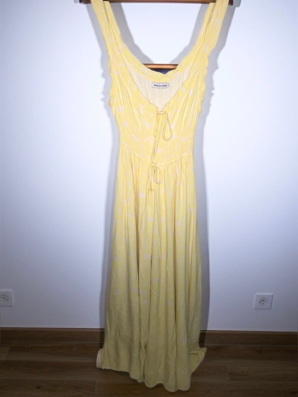 Araminta James Kora Maxi Dress Yellow Smocked Boho Tiered Cottagecore Size M